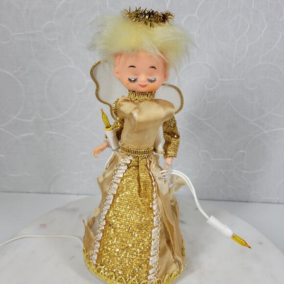 VTG‎ Angel ChristmasTree Topper 10" Gold Sparkle Plastic Vinyl Retro MCM Works - Picture 2 of 15